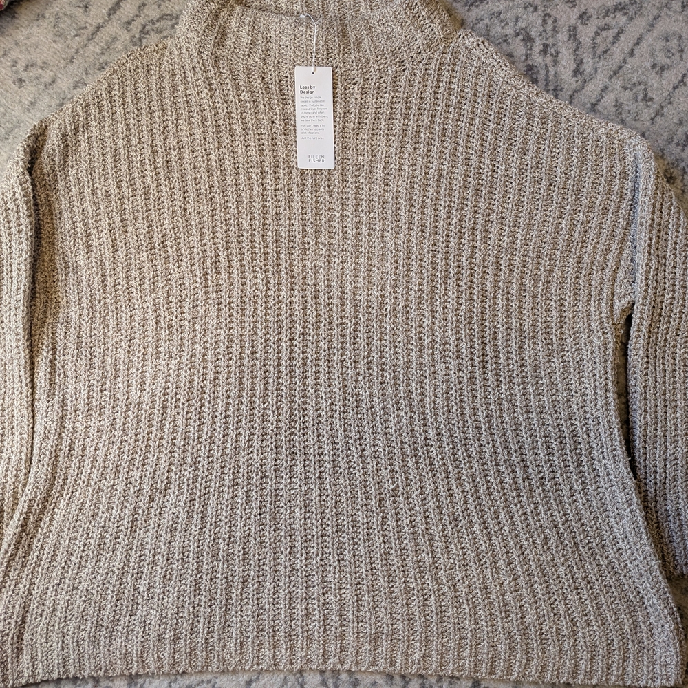 NWT Eileen Fisher Taupe Ribbed Turtleneck Sweater